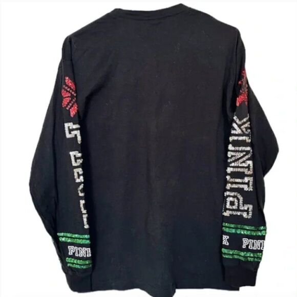 🎄 Victoria's Secret‎ PINK Sequin Bling Holiday Christmas Long Sleeve Tee Size S - Picture 5 of 10